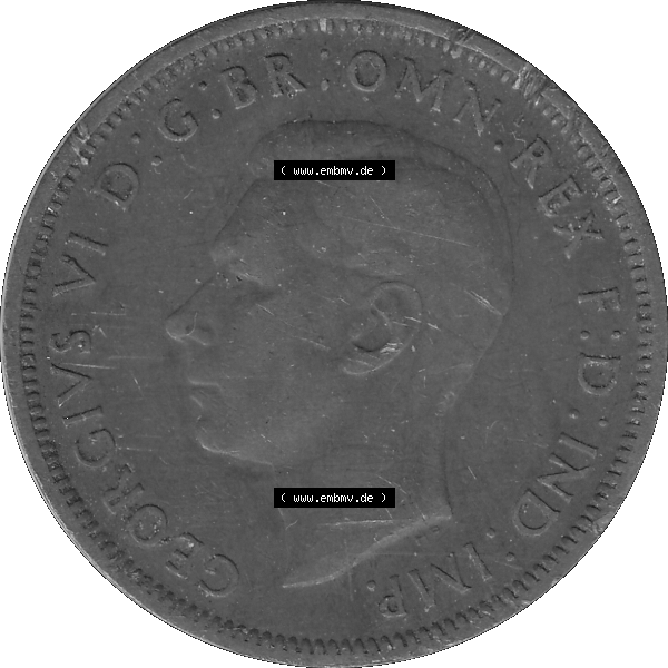 Grau bzw. s/w Alte Münze Großbritannien Umlaufmünze Half Penny, 1/2 Pence 1937-1948, Half Penny 1947-01, George VI. GEORGIVS VI D-G-BR-OMN-REX F-D-IND-IMP.HP.... Sammlung Graustufen