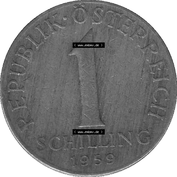 Grau bzw. s/w Alte Münzen Österreich 1 / Ein Schilling 1959-2001, 1 Schilling 1959-01, Ein Shilling Edelweiß. Vorderseite der alten österreichischen 1 / Ein Schilling... Sammlung Graustufen