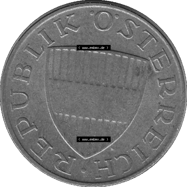 Grau bzw. s/w Alte Münze 50 / Fünfzig Groschen Österreich in original Farbgebung von Scanner transparenten PNG 1959-2001, 50 Groschen 1977-01, Bindenschild. Vorderseite der alten... Sammlung Graustufen