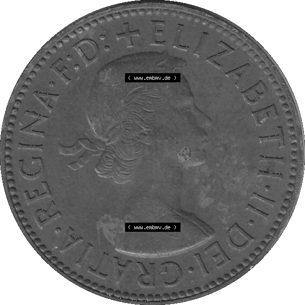 Grau bzw. s/w Alte Münze Großbritannien Umlaufmünze Half Penny, 1/2 Pence 1954-1970, Half Penny, Halber Pence 1955-01, Elisabeth II. - Schriftzug ELIZABETH II DEI GRATIA... Sammlung Graustufen