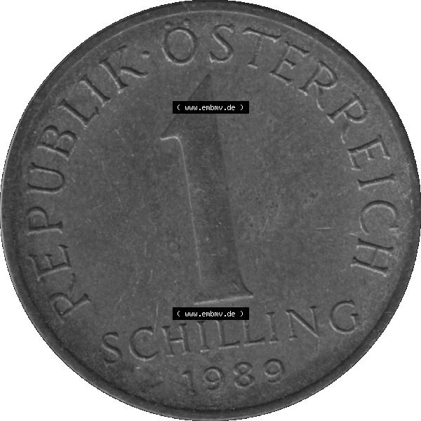 Grau bzw. s/w Alte Münzen Österreich 1 / Ein Schilling 1959-2001, 1 Schilling 1989-01. Vorderseite der alten österreichischen 1 Schilling Münze aus dem Zeitraum 1959-2001 Umlaufmünze... Sammlung Graustufen