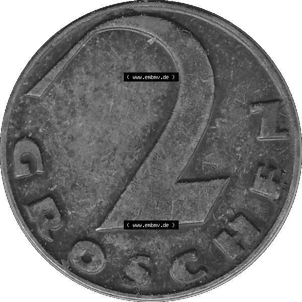Grau bzw. s/w Alte Münze 2 / Zwei Groschen Österreich in original Farbgebung von Scanner transparenten PNG 1925-1938, 2 Zwei Groschen, Krückenkreuz 1928-01. Rückseite der alten... Sammlung Graustufen