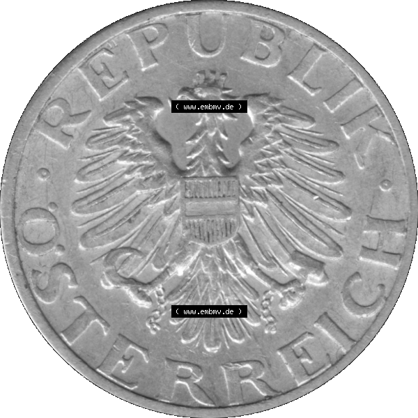 Grau bzw. s/w Alte Münze aus Österreich als PNG-Grafik 1946-1955, 50 Groschen 1952-01. Vorderseite der alten österreichischen Umlaufmünze aus Österreich, Münze vor Euro,... Sammlung Graustufen