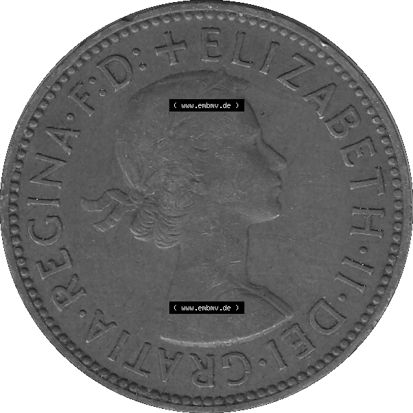Grau bzw. s/w Alte Münze Großbritannien Umlaufmünze Half Penny, 1/2 Pence 1954-1970, Half Penny, Halber Pence 1957-01, Elisabeth II. - Schriftzug ELIZABETH II DEI GRATIA... Sammlung Graustufen