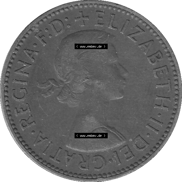 Grau bzw. s/w Alte Münze Großbritannien Umlaufmünze Half Penny, 1/2 Pence 1954-1970, Half Penny, Halber Pence 1958-01, Elisabeth II. - Schriftzug ELIZABETH II DEI GRATIA... Sammlung Graustufen