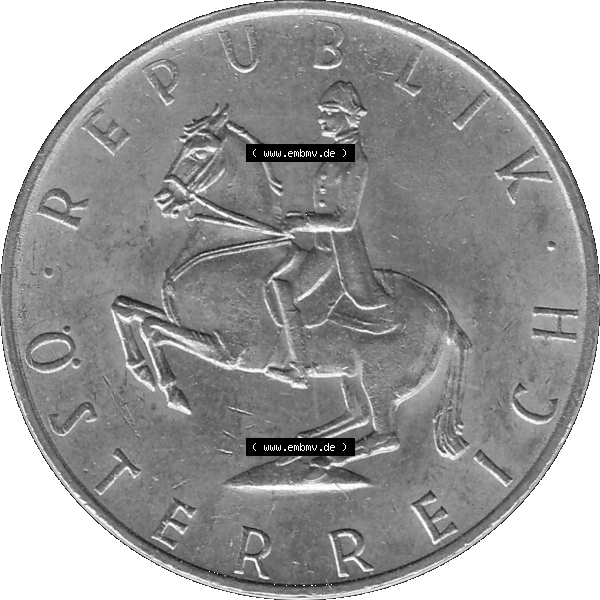 Grau bzw. s/w Alte Münze 5 / Fünf Schilling Österreich in original Farbgebung von Scanner transparenten PNG 1968-2001, 5 Schilling 1980-02, Reiter in der Levade. Vorderseite der... Sammlung Graustufen