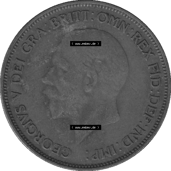 Grau bzw. s/w Alte Münze Großbritannien Umlaufmünze One Penny, 1 Pence 1928-1936, 1 One Penny, 1935-01, George V. BM GEORGIVS V DEI GRABRITTOMNREX FIDDEFINDIMP.... Sammlung Graustufen