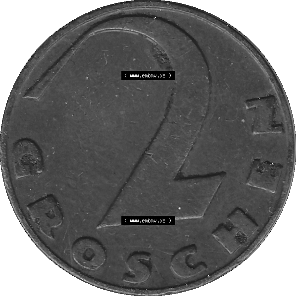 Grau bzw. s/w Alte Münze 2 / Zwei Groschen Österreich in original Farbgebung von Scanner transparenten PNG 1925-1938, 2 Zwei Groschen, Krückenkreuz 1929-01. Rückseite der alten... Sammlung Graustufen