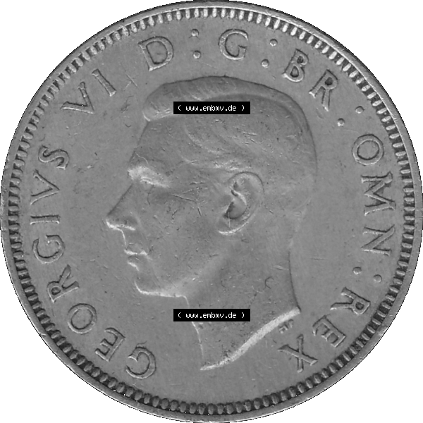Grau bzw. s/w Alte Münze Großbritannien, Bild in Farbe bzw. Color PNG-Grafik 1947-1948, 1 One Schilling - One Shilling, 1948-03 Sitzender gekrönter Löwe auf Krone.... Sammlung Graustufen