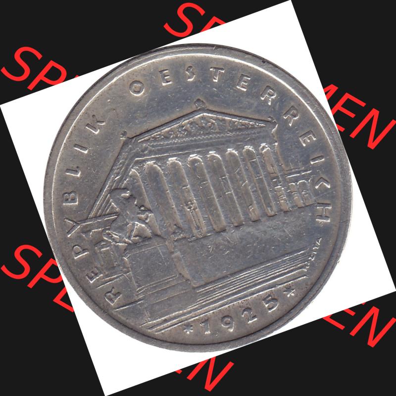 Alte Münzen Österreich 1925-1932, 1 Schilling 1925-01 Silbermünze Parlamentsgebäude in Wien, Bindenschild 6 Gramm 640er Silber. Vorderseite als JPG-Grafik für... Sammlung