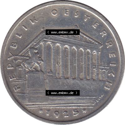 Alte Münzen Österreich 1925-1932, 1 Schilling 1925-01 Silbermünze Parlamentsgebäude in Wien, Bindenschild 6 Gramm 640er Silber. Vorderseite als JPG-Grafik für... Sammlung