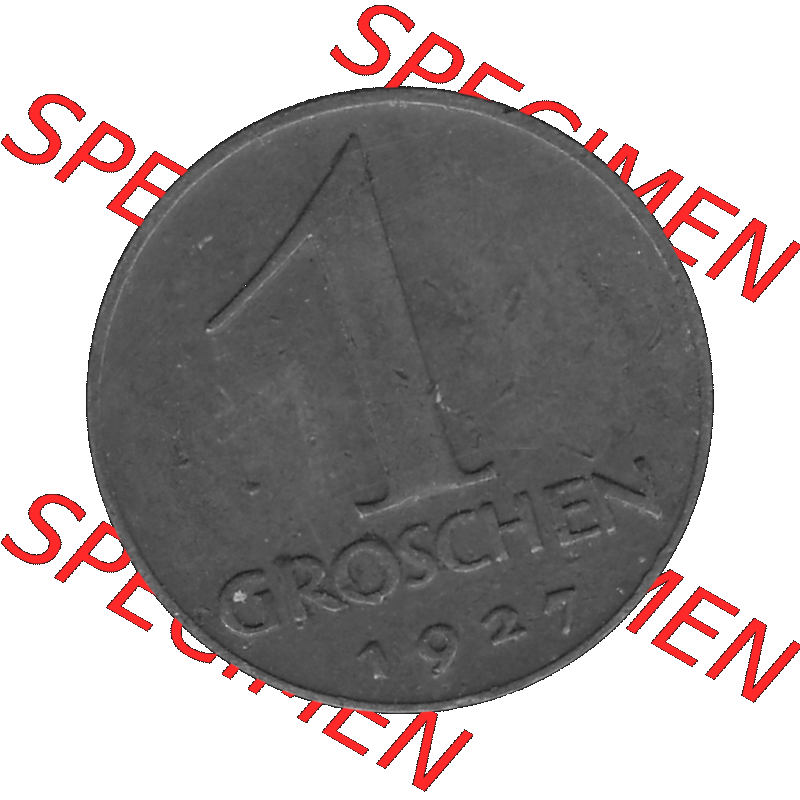 Alte Münze 1 / Ein Groschen Österreich in s/w Schwarzweiß bzw. Graustufen Farbgebung von Scanner transparenten PNG 1925-1938, 1-Ein Groschen, Adlerkopf mit Mauerkrone... Sammlung