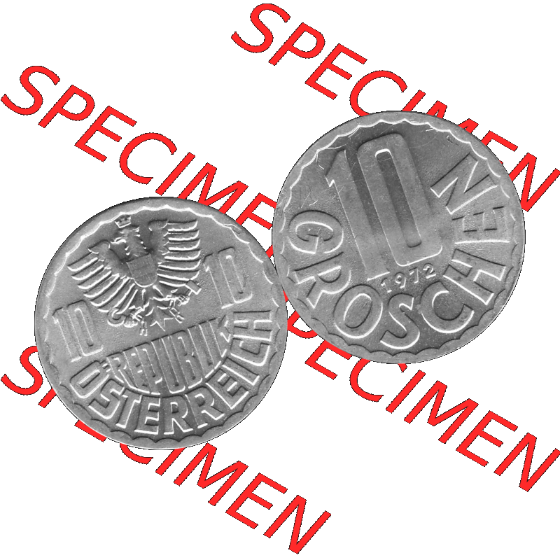Alte Münze 10 / Zehn Groschen Österreich in s/w Schwarzweiß bzw. Graustufen Farbgebung von Scanner transparenten PNG 1951-2001, 10 Groschen 1972-01 Graustufen.... Sammlung