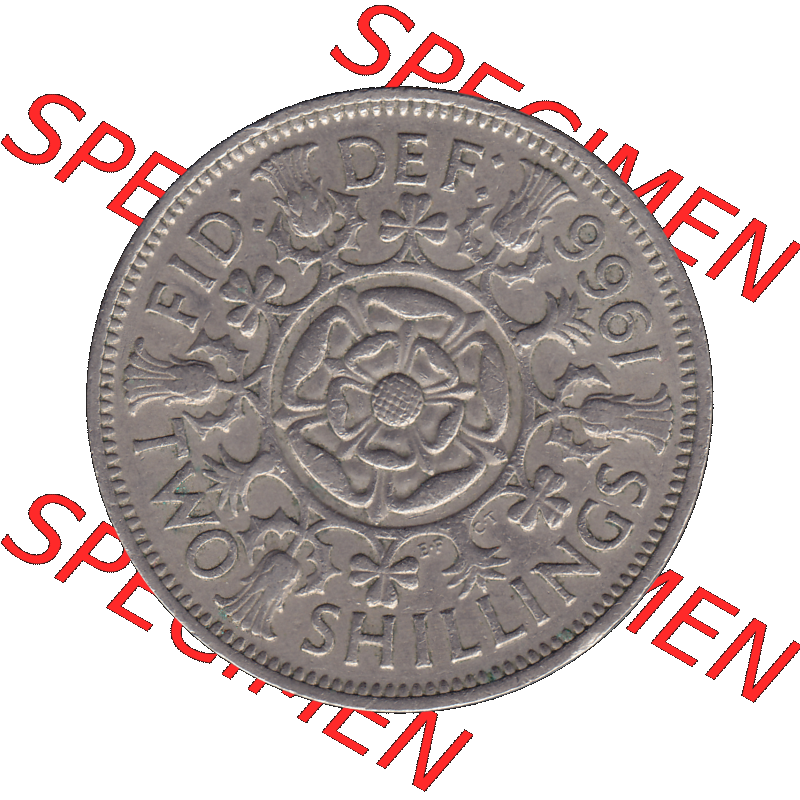 Alte Münze Großbritannien, Bild in Farbe bzw. Color PNG-Grafik, Umlaufmünze aus dem Zeitraum 1954-1970, 2 Schilling-Florin, Two Shillings, 1966-03 ELIZABETH... Sammlung