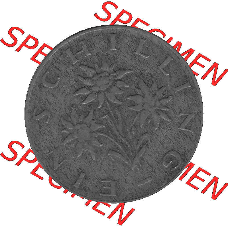 Alte Münzen Österreich 1 / Ein Schilling in Graustufen 1959-2001, 1 Schilling 1959-01, Ein Shilling Edelweiß Graustufen. Rückseite mit Motiv der Kursmünze... Sammlung
