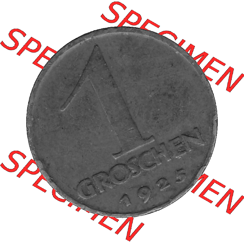 Alte Münze 1 / Ein Groschen Österreich in s/w Schwarzweiß bzw. Graustufen Farbgebung von Scanner transparenten PNG 1925-1938, 1-Ein Groschen, Adlerkopf mit Mauerkrone... Sammlung