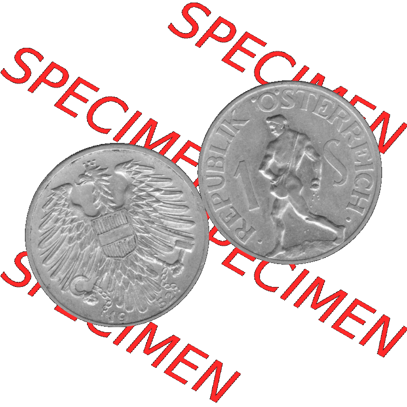 Alte Münzen Österreich 1 / Ein Schilling in Graustufen 1946-1957, 1 Schilling 1952-01 Graustufen. Vorderseite und Rückseite der Österreich Zweite Republik 1 / Ein... Sammlung