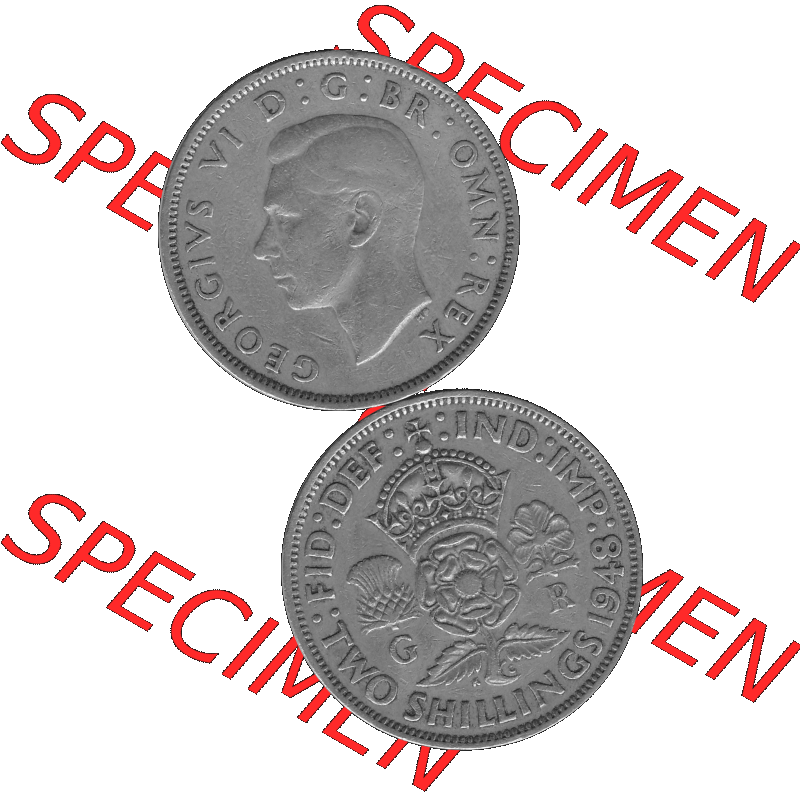 Alte Münze Großbritannien, Bild in s/w bzw. Graustufen PNG-Grafik, Umlaufmünze aus dem Zeitraum 1947-1948, 2 Schilling-Florin, Two Shillings, 1948-02,... Sammlung