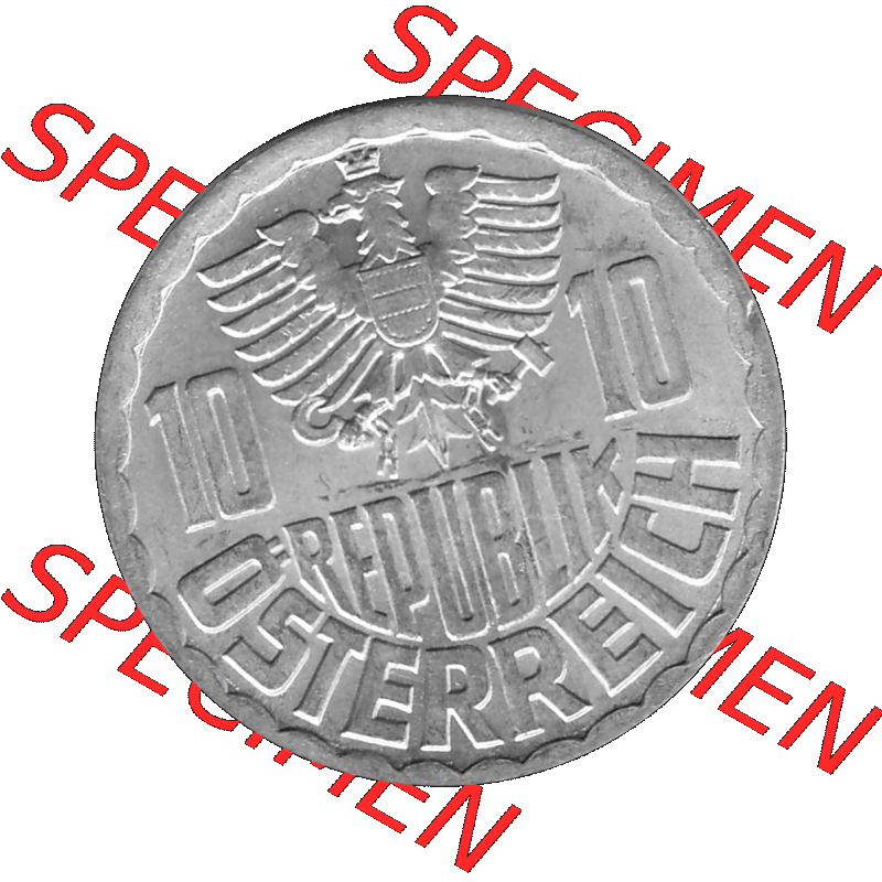 Alte Münze 10 / Zehn Groschen Österreich in s/w Schwarzweiß bzw. Graustufen Farbgebung von Scanner transparenten PNG 1951-2001, 10 Groschen 1971-01 Graustufen.... Sammlung