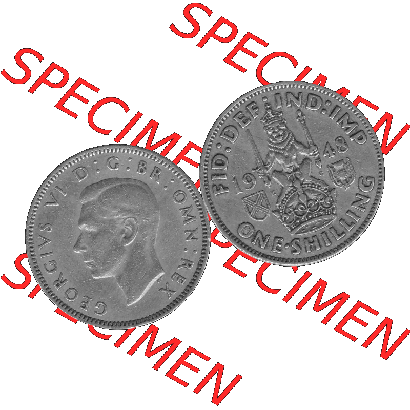 Alte Münze Großbritannien, Bild in s/w bzw. Graustufen PNG-Grafik 1947-1948, 1 One Schilling - One Shilling, 1948-02 Sitzender gekrönter Löwe auf Krone... Sammlung