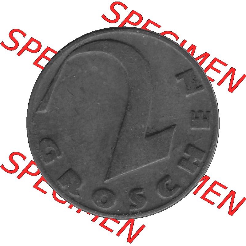 Alte Münze 2 / Zwei Groschen Österreich in s/w Schwarzweiß bzw. Graustufen Farbgebung von Scanner transparenten PNG 1925-1938, 2 Zwei Groschen, Krückenkreuz... Sammlung