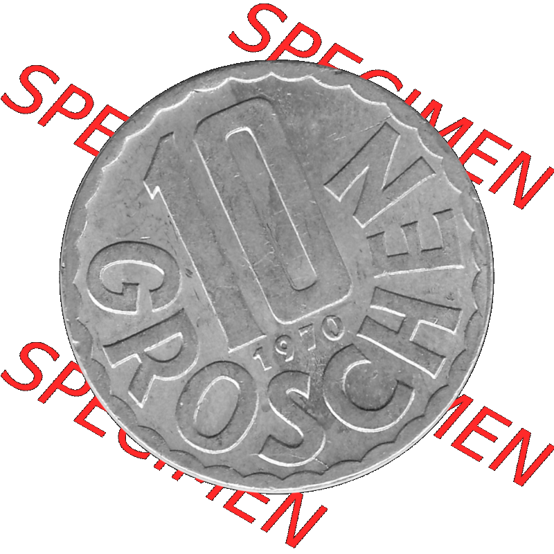 Alte Münze 10 / Zehn Groschen Österreich in s/w Schwarzweiß bzw. Graustufen Farbgebung von Scanner transparenten PNG 1951-2001, 10 Groschen 1970-01 Graustufen.... Sammlung
