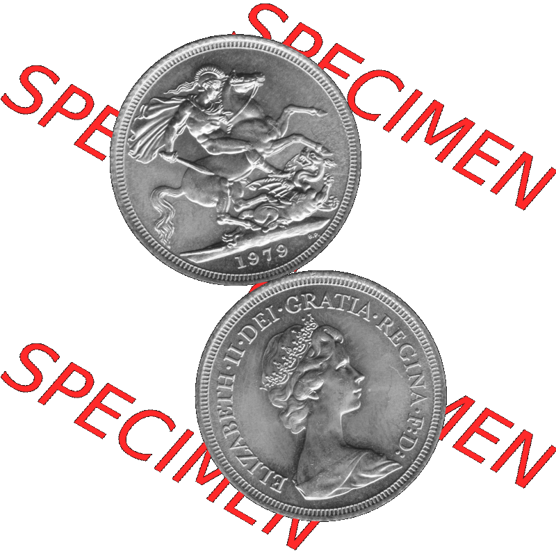 Alte Goldmünze Großbritannien Bilder in s/w bzw. Graustufen 1974-1984, 1 Sovereign 1979-01 Graustufen. Vorderseite und Rückseite in Graustufen der britischen Sovereign-Goldmünze... Sammlung