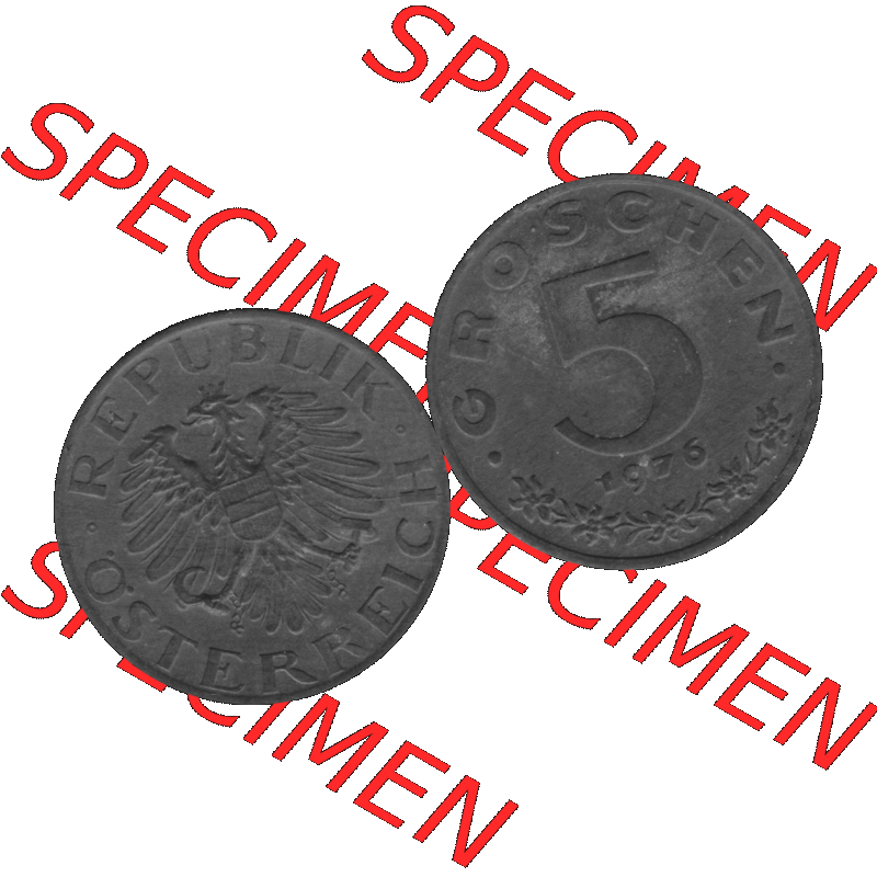 Alte Münzen Österreich 5 / Fünf Groschen in s/w / grau / Graustufen 1948-1994, 5 Groschen 1976-01 Graustufen. Vorderseite und Rückseite der Österreich... Sammlung