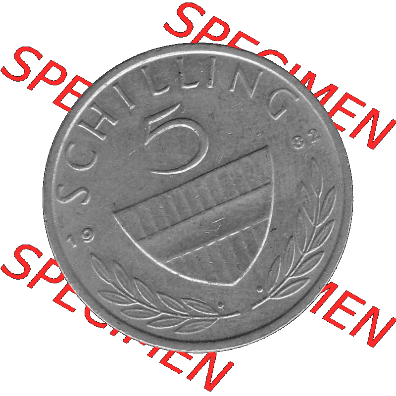 Alte Münze 5 / Fünf Schilling Österreich in s/w Schwarzweiß bzw. Graustufen Farbgebung von Scanner transparenten PNG 1968-2001, 5 Schilling 1982-01, Reiter... Sammlung