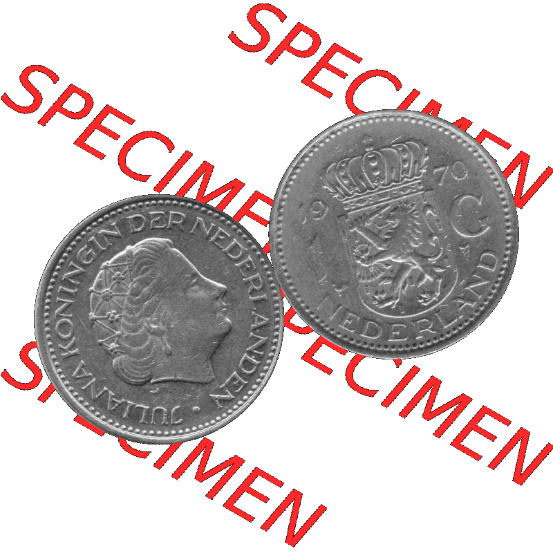 Alte Münze Niederlande in Grau 1967-1980, 1 Gulden Königin Juliana 1970-01. Graustufen. Vorderseite und Rückseite horizontal auf einen digitalen grauen / Graustufen... Sammlung