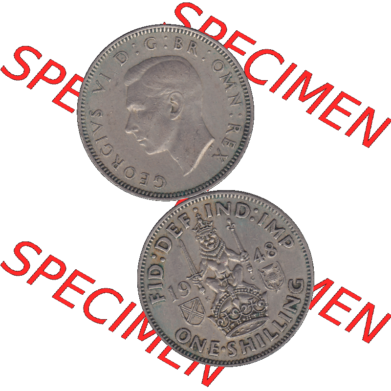 Alte Münze Großbritannien, Bild in Farbe bzw. Color PNG-Grafik 1947-1948, 1 One Schilling - One Shilling, 1948-03 Sitzender gekrönter Löwe auf Krone.... Sammlung