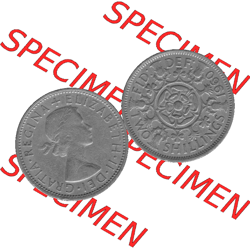 Alte Münze Großbritannien, Bild in s/w bzw. Graustufen PNG-Grafik, Umlaufmünze aus dem Zeitraum 1954-1970, 2 Schilling-Florin, Two Shillings, 1960-01... Sammlung