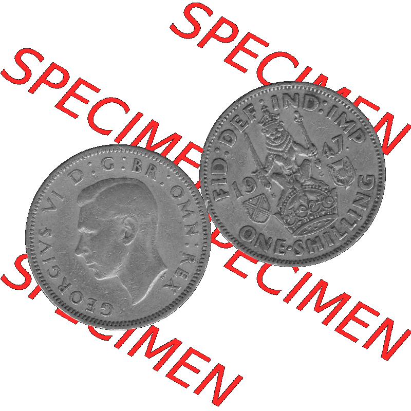 Alte Münze Großbritannien, Bild in s/w bzw. Graustufen PNG-Grafik 1947-1948, 1 One Schilling - One Shilling, 1947-02 Sitzender gekrönter Löwe auf Krone... Sammlung