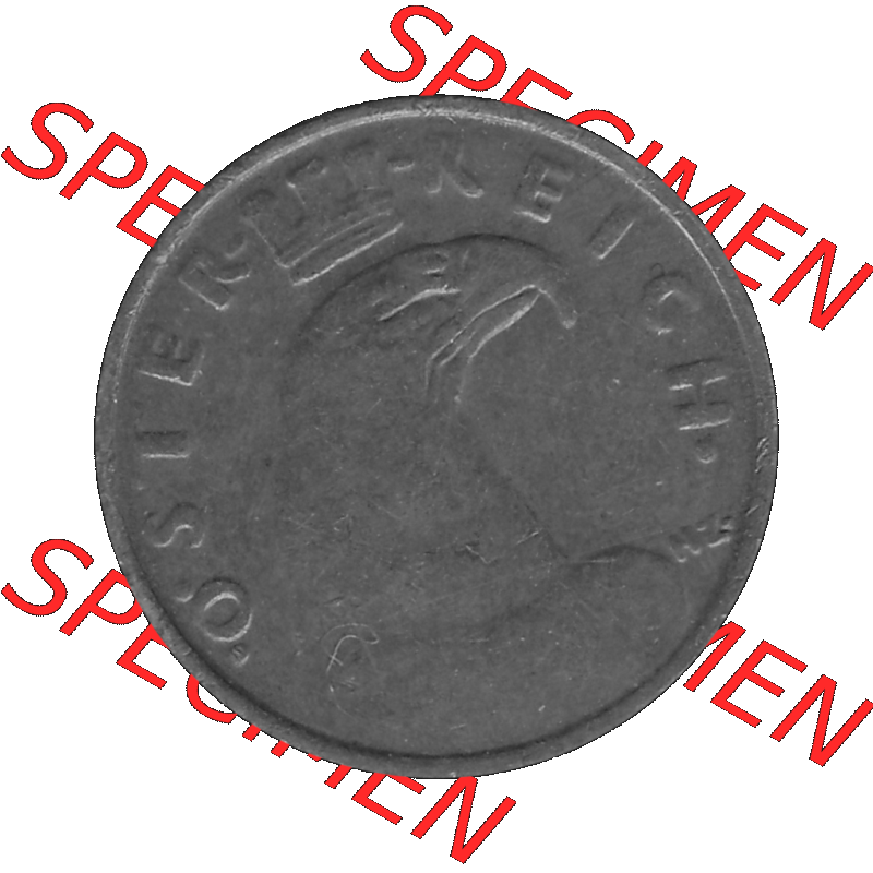Alte Münze 1 / Ein Groschen Österreich in s/w Schwarzweiß bzw. Graustufen Farbgebung von Scanner transparenten PNG 1925-1938, 1-Ein Groschen, Adlerkopf mit Mauerkrone... Sammlung