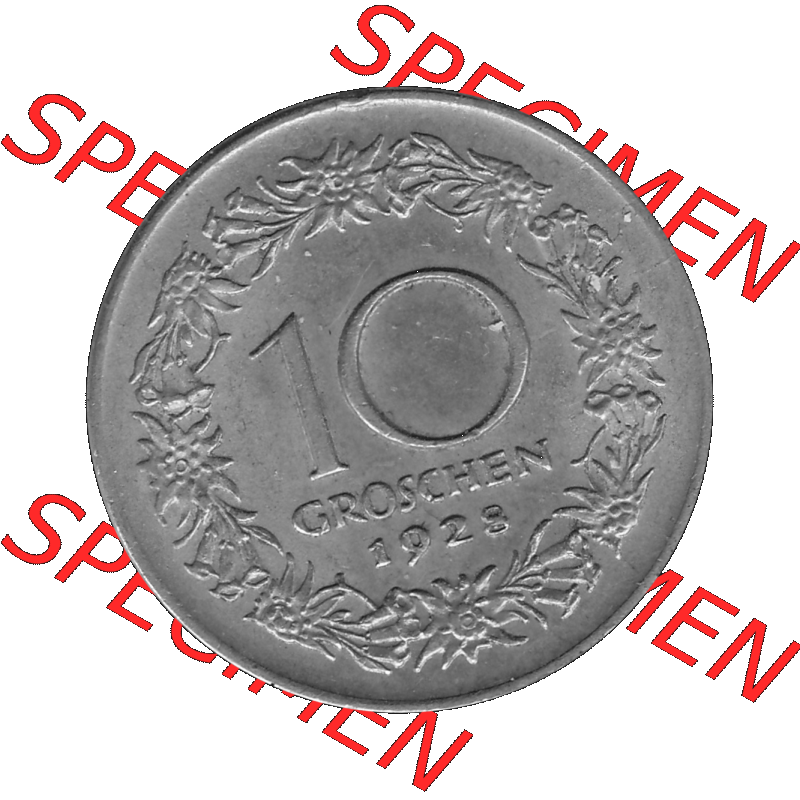 Alte Münze 10 / Zehn Groschen Österreich in s/w Schwarzweiß bzw. Graustufen Farbgebung von Scanner transparenten PNG 1925-1929, 10 Groschen 1928-01, VS Triolerien,... Sammlung
