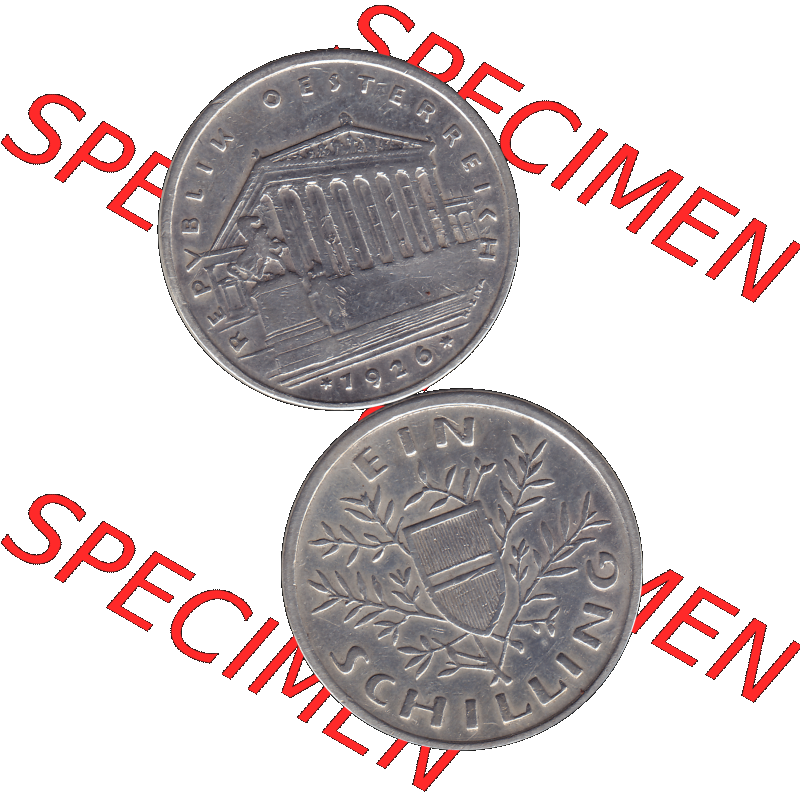 Alte Münzen Österreich Ein - 1 Schilling 1925-1932, 1 Schilling 1926-01 Silbermünze Parlamentsgebäude in Wien, Bindenschild 6 Gramm 640er Silber. Vorderseite und... Sammlung