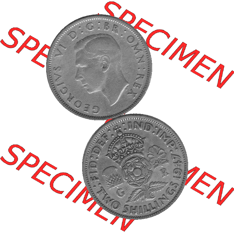 Alte Münze Großbritannien, Bild in s/w bzw. Graustufen PNG-Grafik, Umlaufmünze aus dem Zeitraum 1947-1948, 2 Schilling-Florin, Two Shillings, 1947-03,... Sammlung