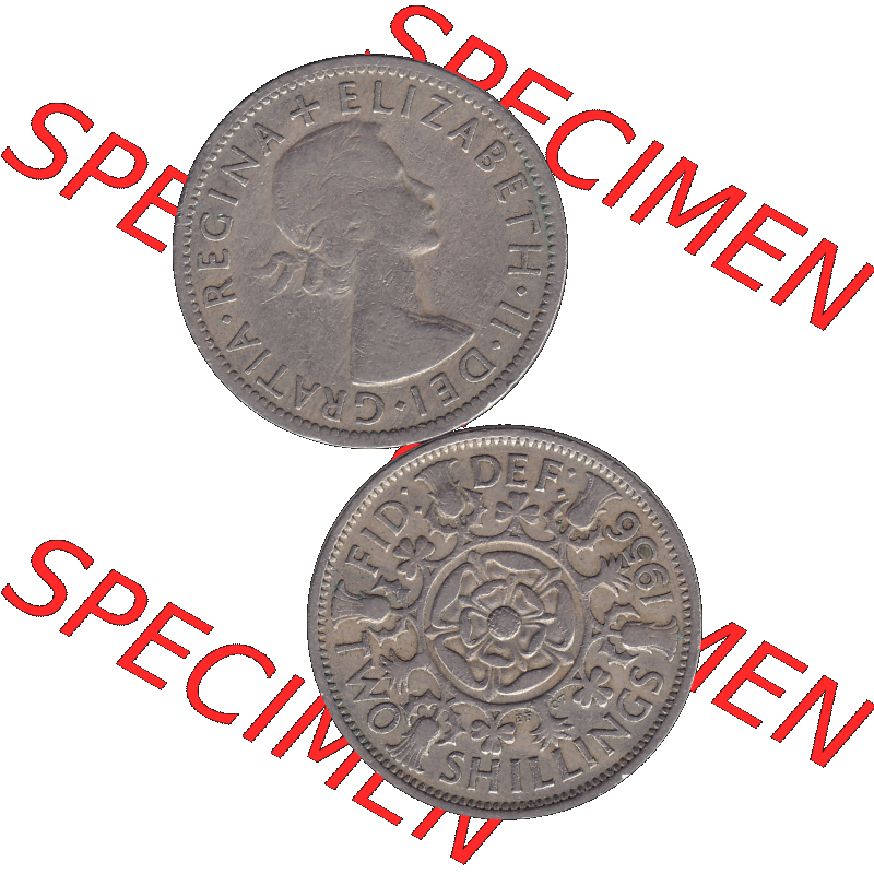 Alte Münze Großbritannien, Bild in Farbe bzw. Color PNG-Grafik, Umlaufmünze aus dem Zeitraum 1954-1970, 2 Schilling-Florin, Two Shillings, 1956-01 ELIZABETH... Sammlung