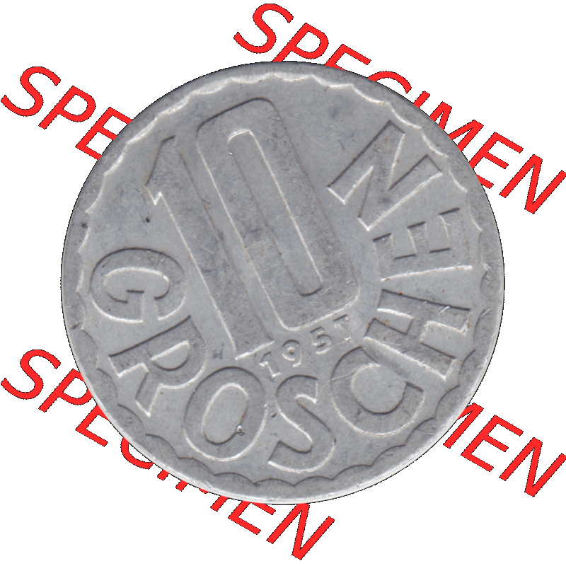 Alte Münze 10 / Zehn Groschen Österreich in original Farbgebung von Scanner transparenten PNG 1951-2001, 10 Groschen 1957-01. Rückseite der alten 10 / Zehn Groschen... Sammlung