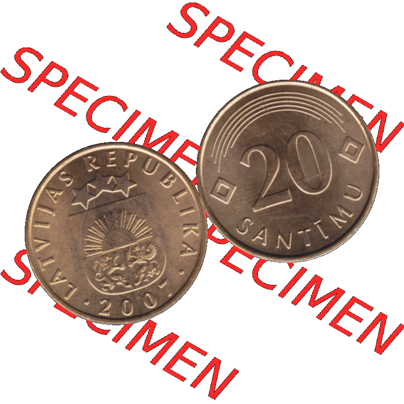 Alte Münze Lettland Umlaufmünze 1992-2009, 20 Santimu 2007-01, VS.: Staatswappen von Latvijas Republika, RS.: Wert-Zahl. Vorderseite und Rückseite... Sammlung