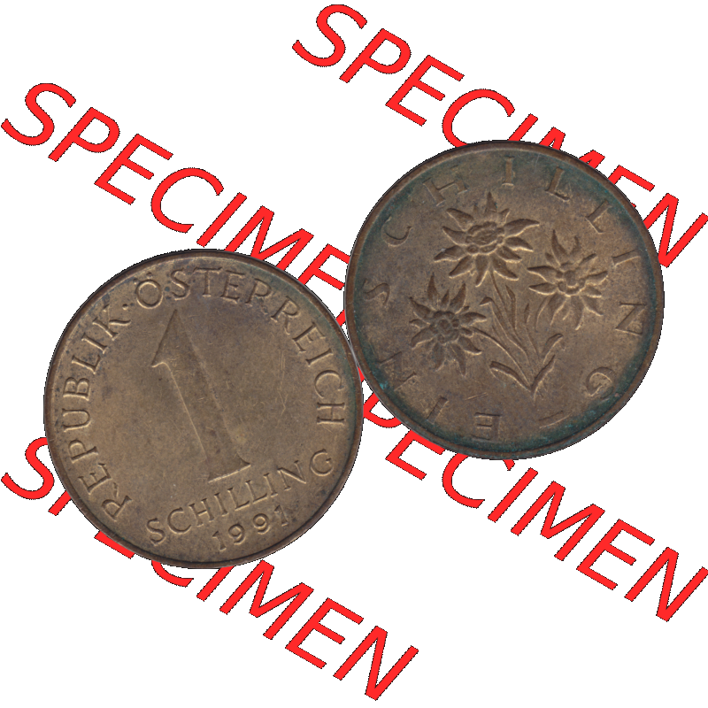 Alte Münzen Österreich 1 / Ein Schilling 1959-2001, 1 Schilling 1991-02. Vorderseite und Rückseite der 1 Schilling Münze aus dem Zeitraum 1959-2001 aus Österreich... Sammlung