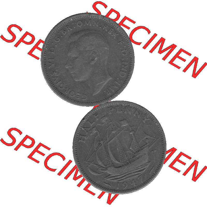 Alte Münze Großbritannien Umlaufmünze Half Penny 1937-1948, Half Penny 1947-01, George VI. GEORGIVS VI D-G-BR-OMN-REX F-D-IND-IMP.HP Graustufen. Vorderseite... Sammlung