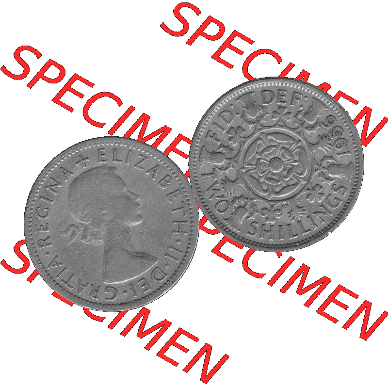 Alte Münze Großbritannien, Bild in s/w bzw. Graustufen PNG-Grafik, Umlaufmünze aus dem Zeitraum 1954-1970, 2 Schilling-Florin, Two Shillings, 1956-01... Sammlung