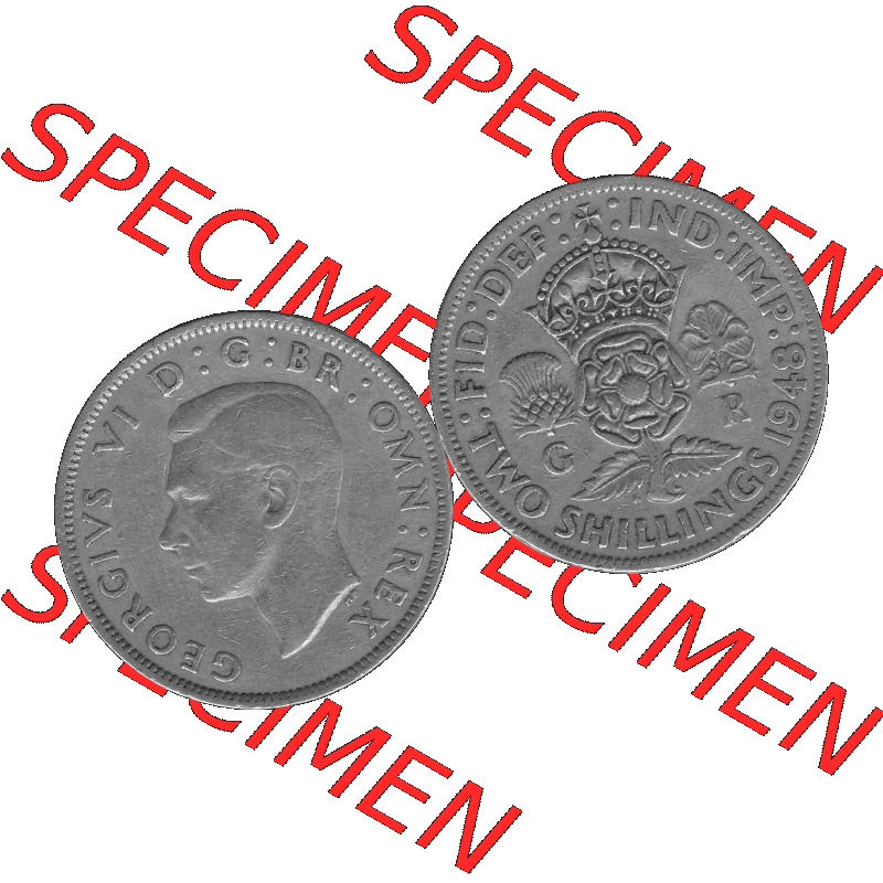 Alte Münze Großbritannien, Bild in s/w bzw. Graustufen PNG-Grafik, Umlaufmünze aus dem Zeitraum 1947-1948, 2 Schilling-Florin, Two Shillings, 1948-08,... Sammlung