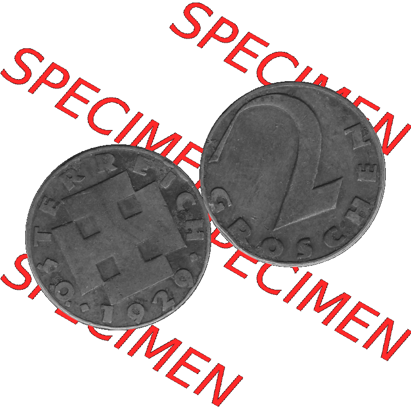Alte Münze 2 / Zwei Groschen Österreich in s/w Schwarzweiß bzw. Graustufen Farbgebung von Scanner transparenten PNG 1925-1938, 2 Zwei Groschen, Krückenkreuz... Sammlung