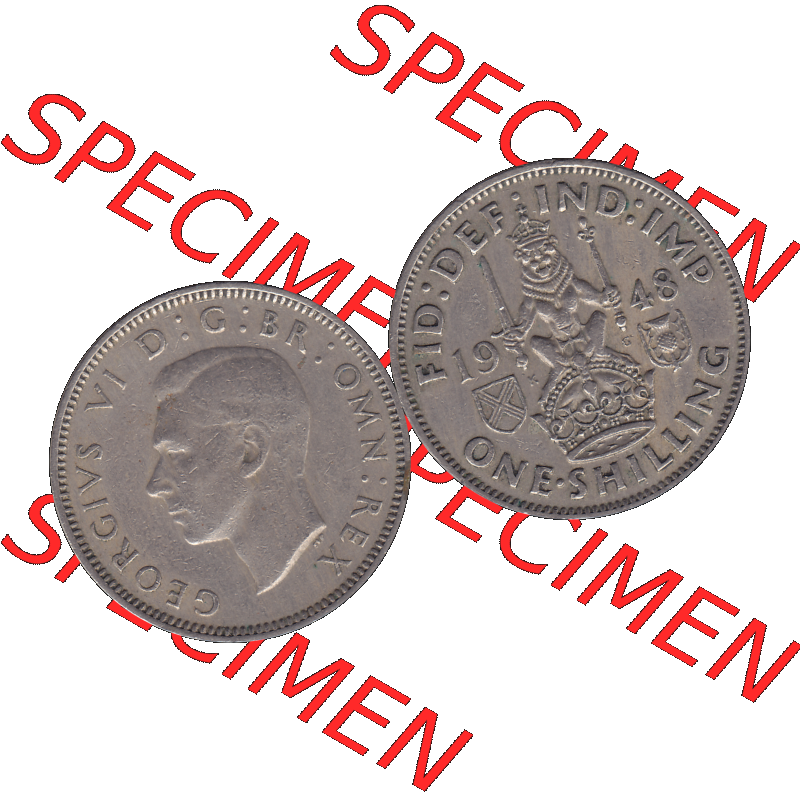 Alte Münze Großbritannien, Bild in Farbe bzw. Color PNG-Grafik 1947-1948, 1 One Schilling - One Shilling, 1948-01 Sitzender gekrönter Löwe auf Krone.... Sammlung
