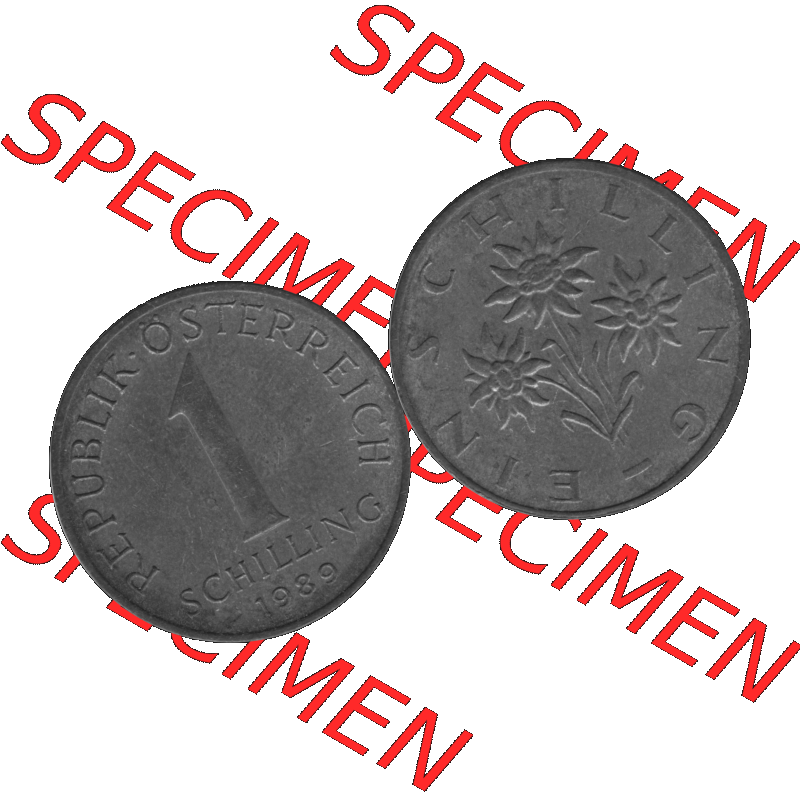 Alte Münzen Österreich 1 / Ein Schilling in Graustufen 1959-2001, 1 Schilling 1989-01 Graustufen. Vorderseite und Rückseite der Österreich Zweite Republik 1 / Ein... Sammlung