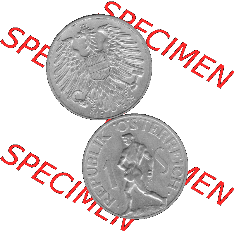 Alte Münzen Österreich 1 / Ein Schilling in Graustufen 1946-1957, 1 Schilling 1952-01 Graustufen. Vorderseite und Rückseite in Graustufen der 1 / Ein Schilling-Münze... Sammlung