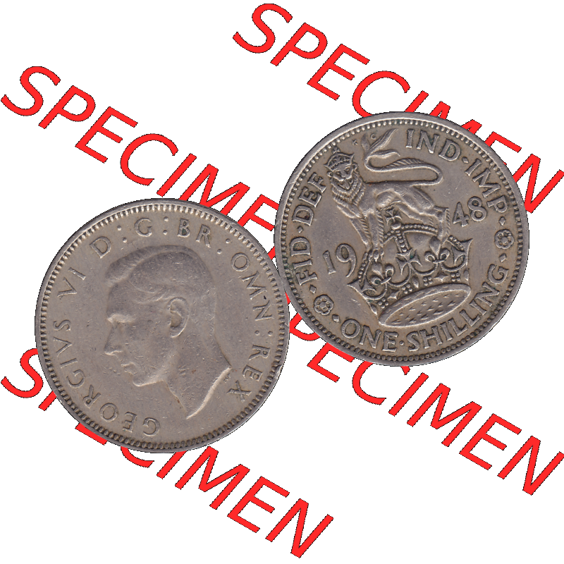 Alte Münze Großbritannien, Bild in Farbe bzw. Color PNG-Grafik 1947-1948, 1 One Schilling - One Shilling, 1948-07 Stehender gekrönter Löwe auf Krone.... Sammlung