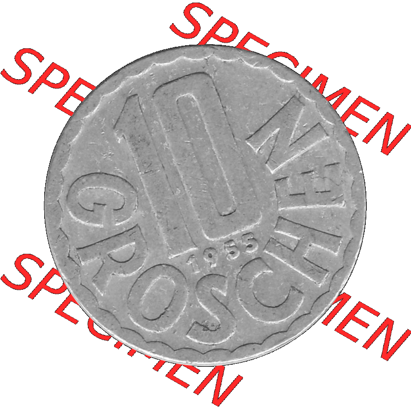 Alte Münze 10 / Zehn Groschen Österreich in s/w Schwarzweiß bzw. Graustufen Farbgebung von Scanner transparenten PNG 1951-2001, 10 Groschen 1955-01 Graustufen.... Sammlung